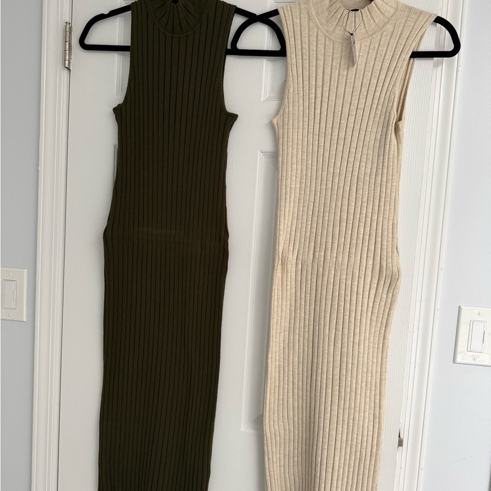 Banana Republic Olive and Cream Ribbed Maxi Dresses